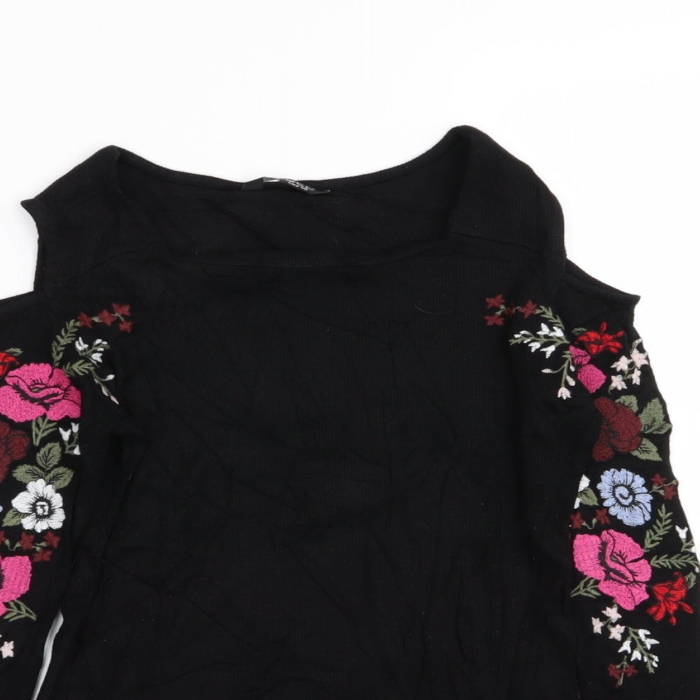 Select Womens Black Floral  Basic T-Shirt Size 12