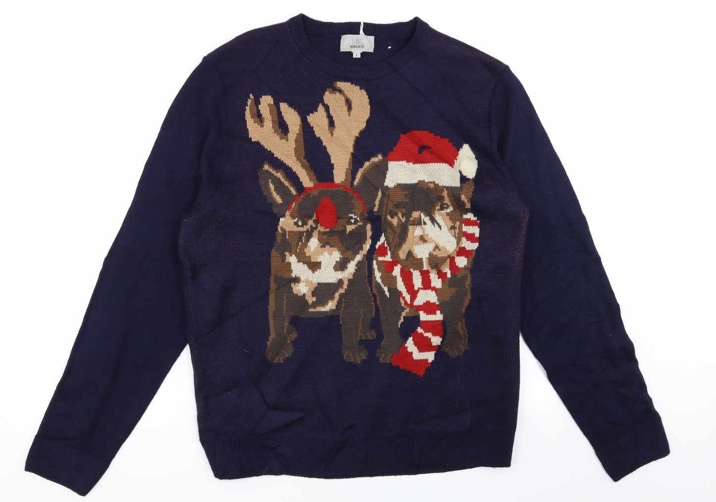 M&S Mens Blue   Pullover Jumper Size L  - Christmas Jumper