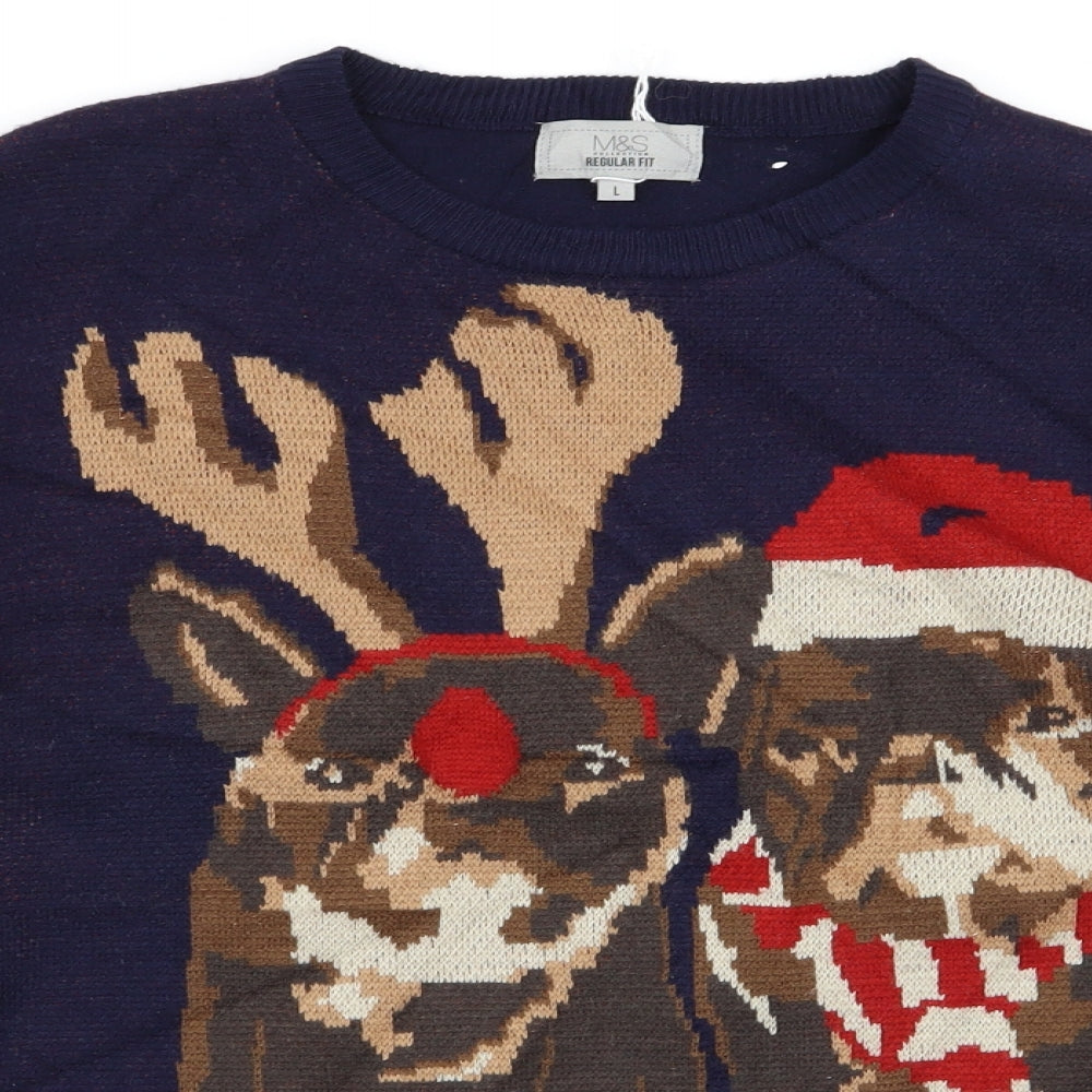 M&S Mens Blue   Pullover Jumper Size L  - Christmas Jumper