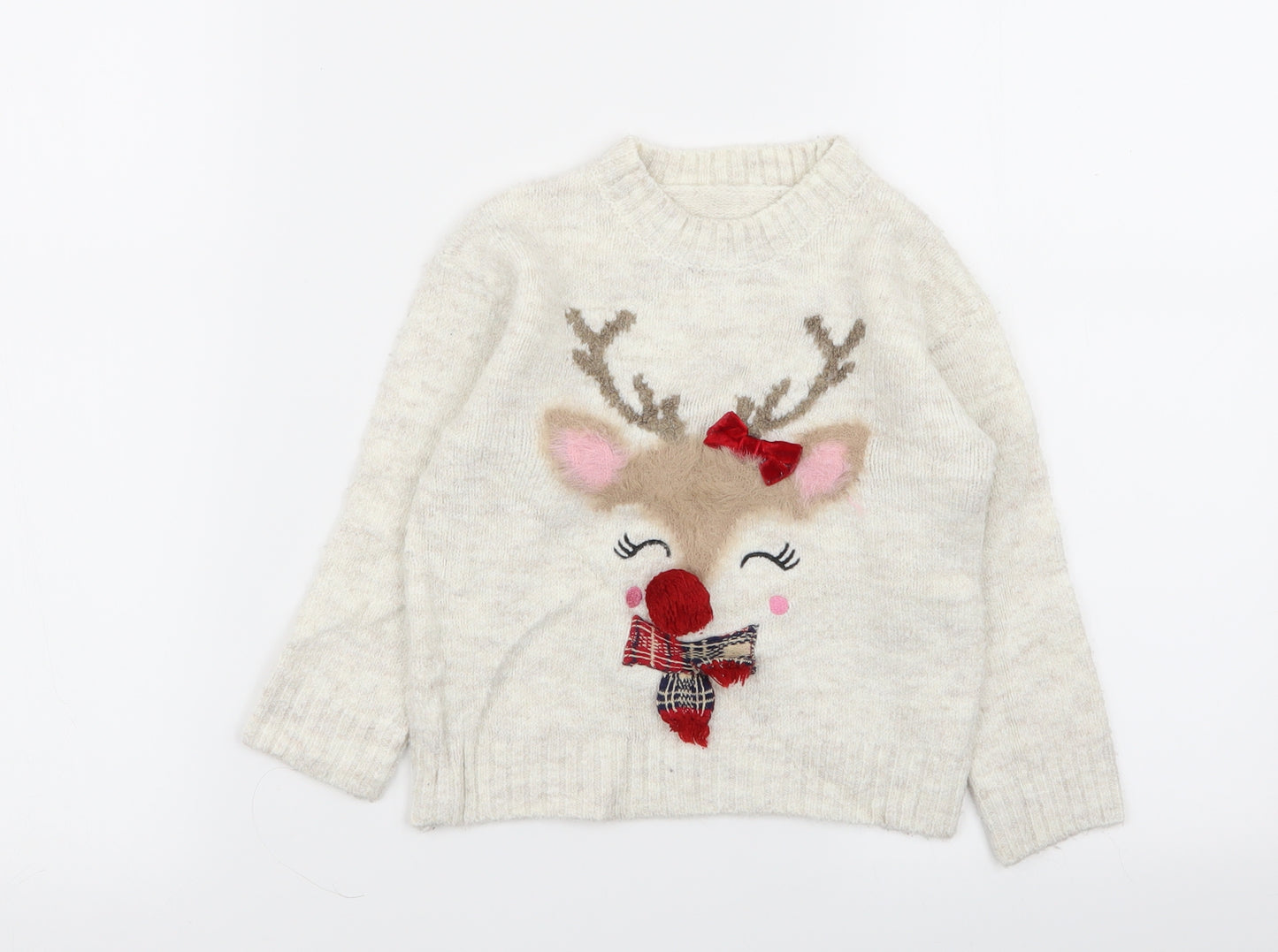 Nutmeg Girls Beige   Pullover Jumper Size 18-24 Months  - Christmas Jumper