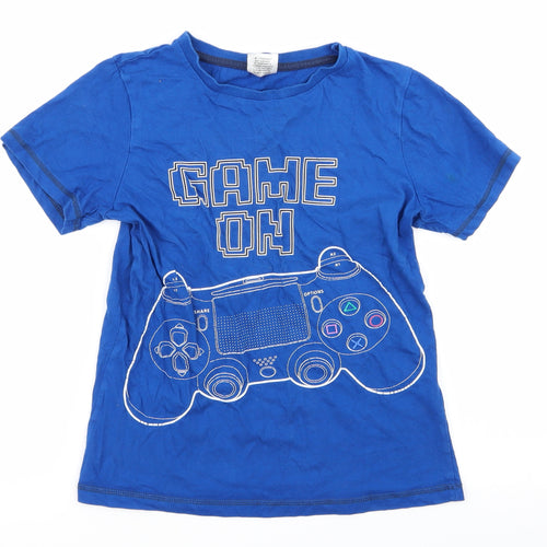 Asda George Boys Blue Geometric  Basic T-Shirt Size 9-10 Years  - playstation