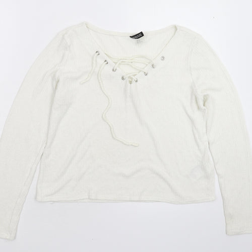 Divided Womens White  Knit Pullover Jumper Size M