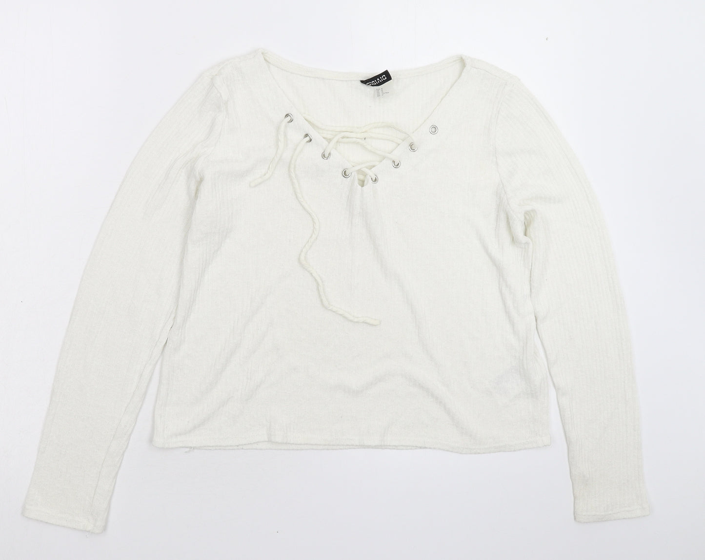 Divided Womens White  Knit Pullover Jumper Size M