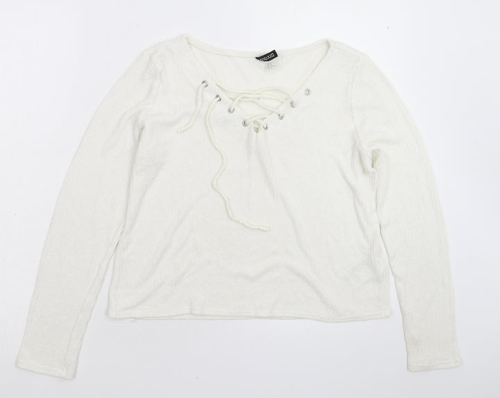 Divided Womens White  Knit Pullover Jumper Size M