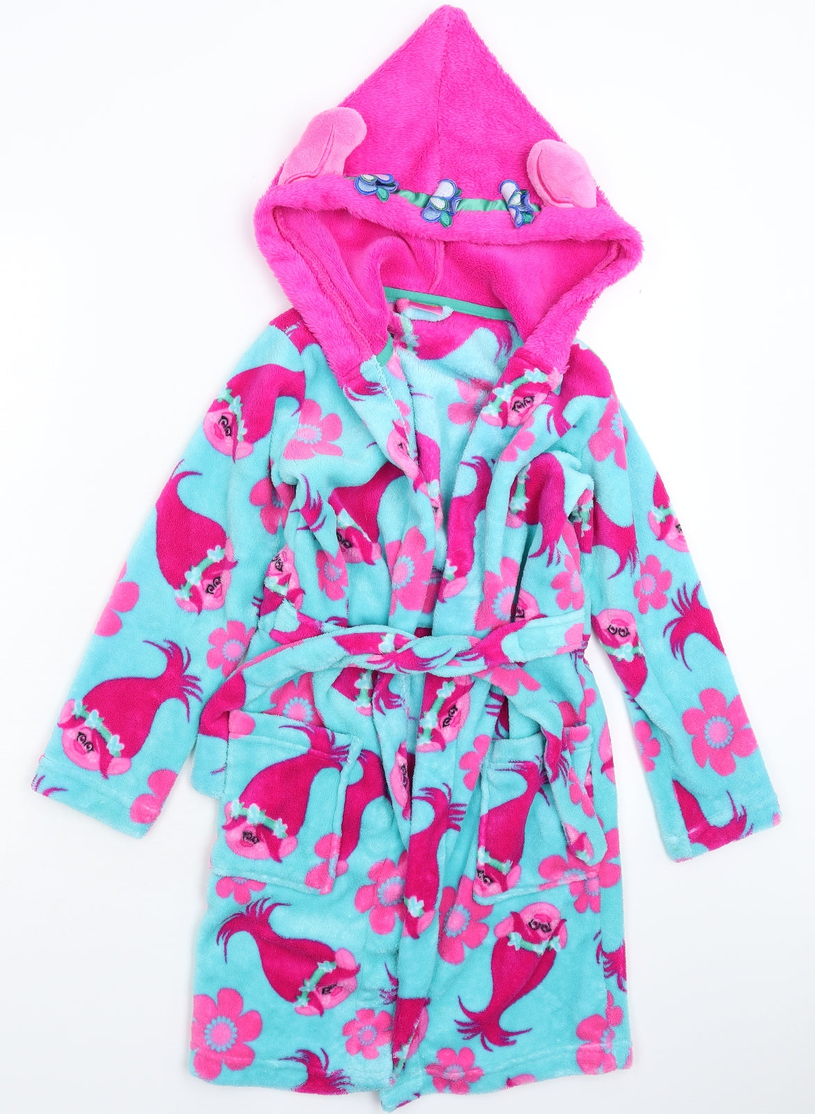 TU Girls Multicoloured Solid Fleece Kimono Robe Size 7-8 Years  - Trolls