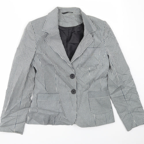 Preworn Womens Blue Striped  Jacket Blazer Size 10