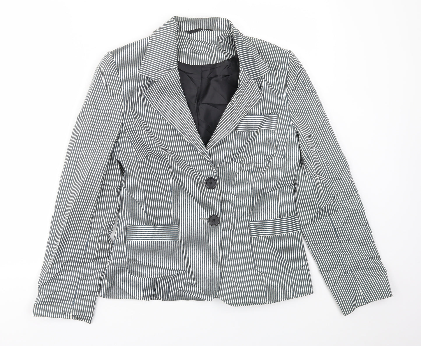 Preworn Womens Blue Striped  Jacket Blazer Size 10