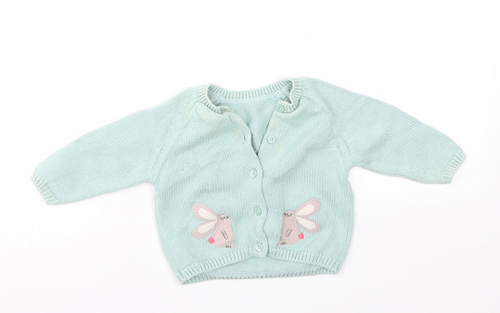 M&S Girls Green Cardigan Jumper Size 3-6 Months