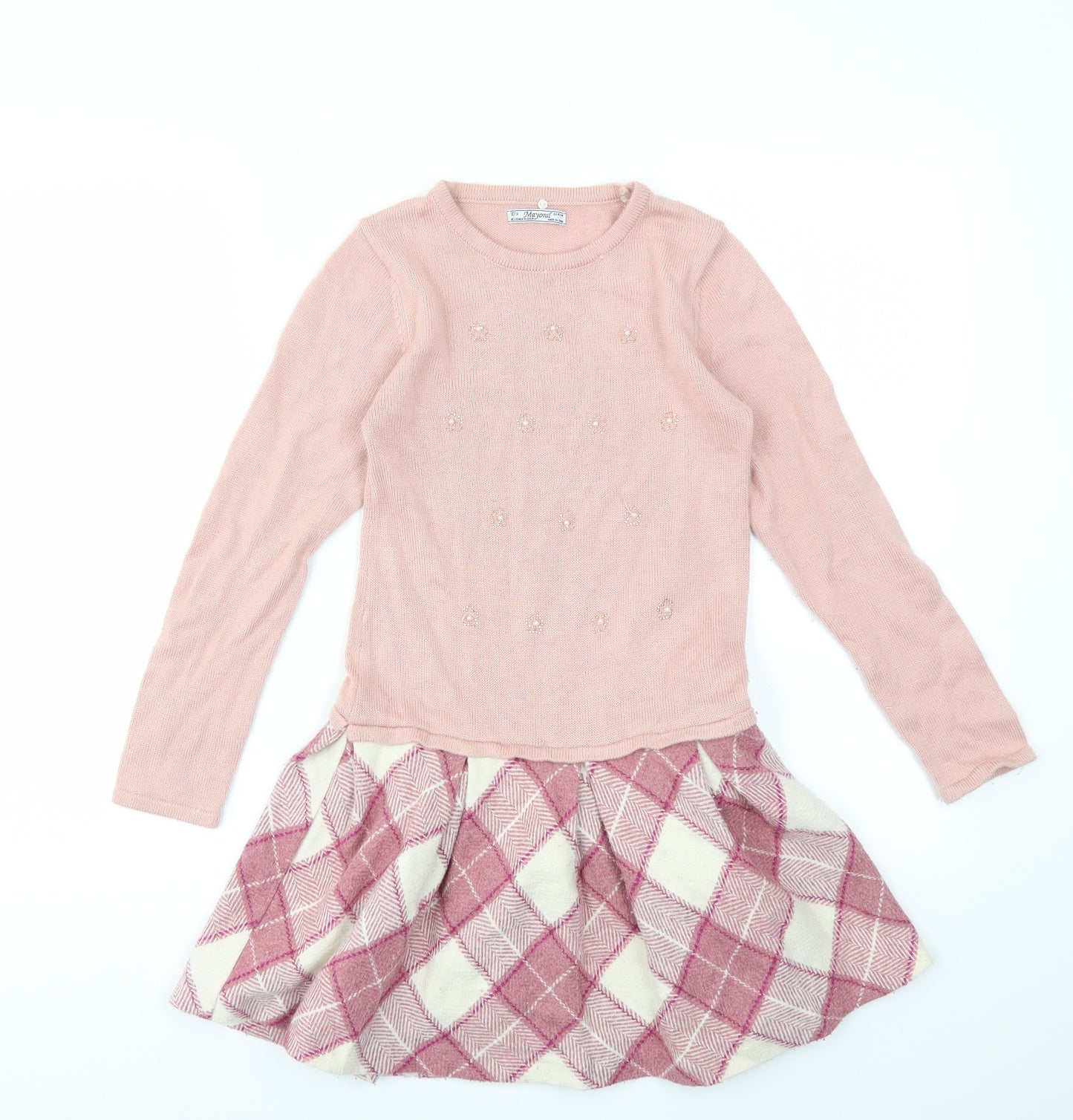 Mayoral Girls Pink Check  Fit & Flare  Size 9-10 Years