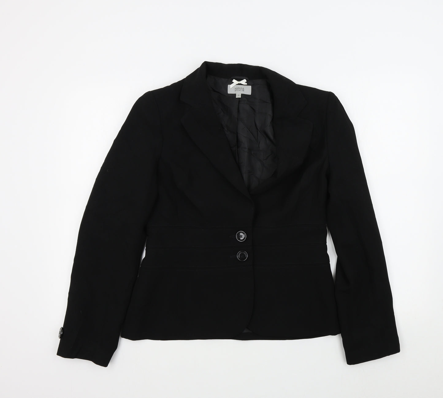 M&S Womens Black Colourblock  Jacket Blazer Size 12