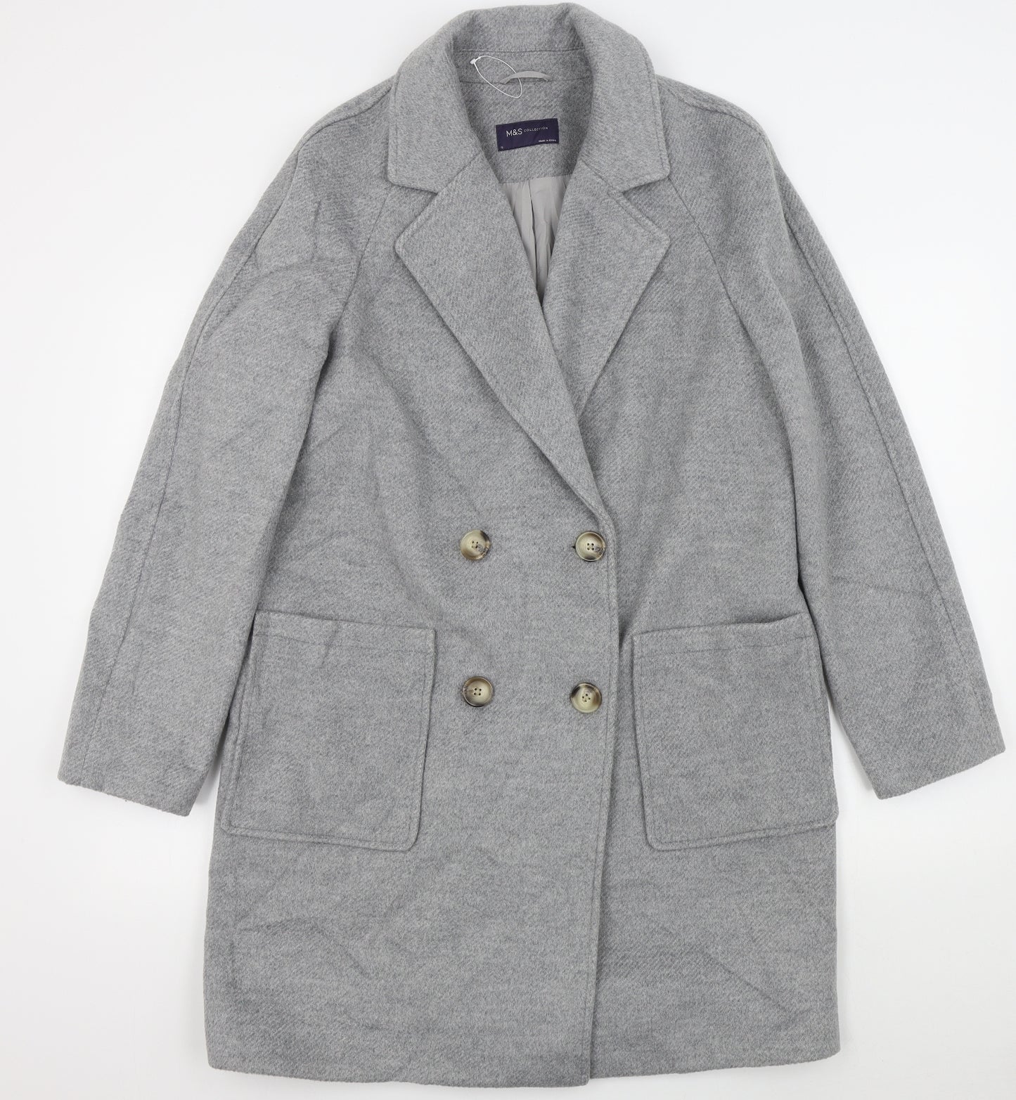 M&S Womens Grey   Overcoat Coat Size 12