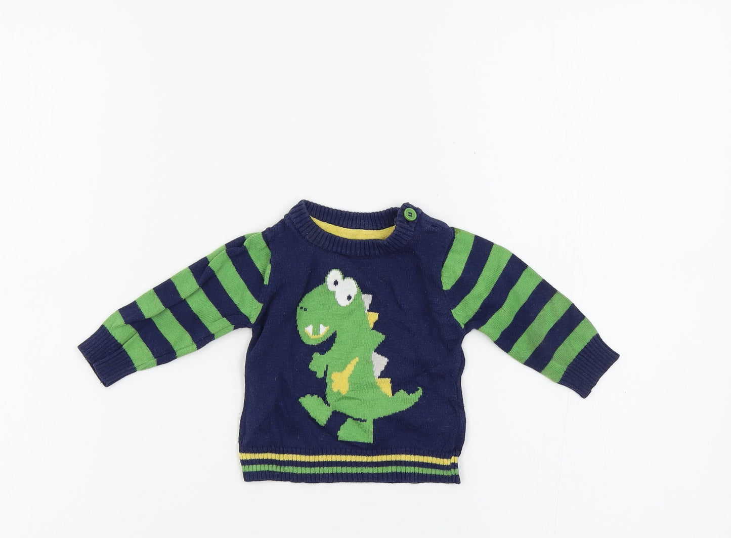 George Boys Blue Colourblock  Pullover Jumper Size 0-3 Months  - dinosaur