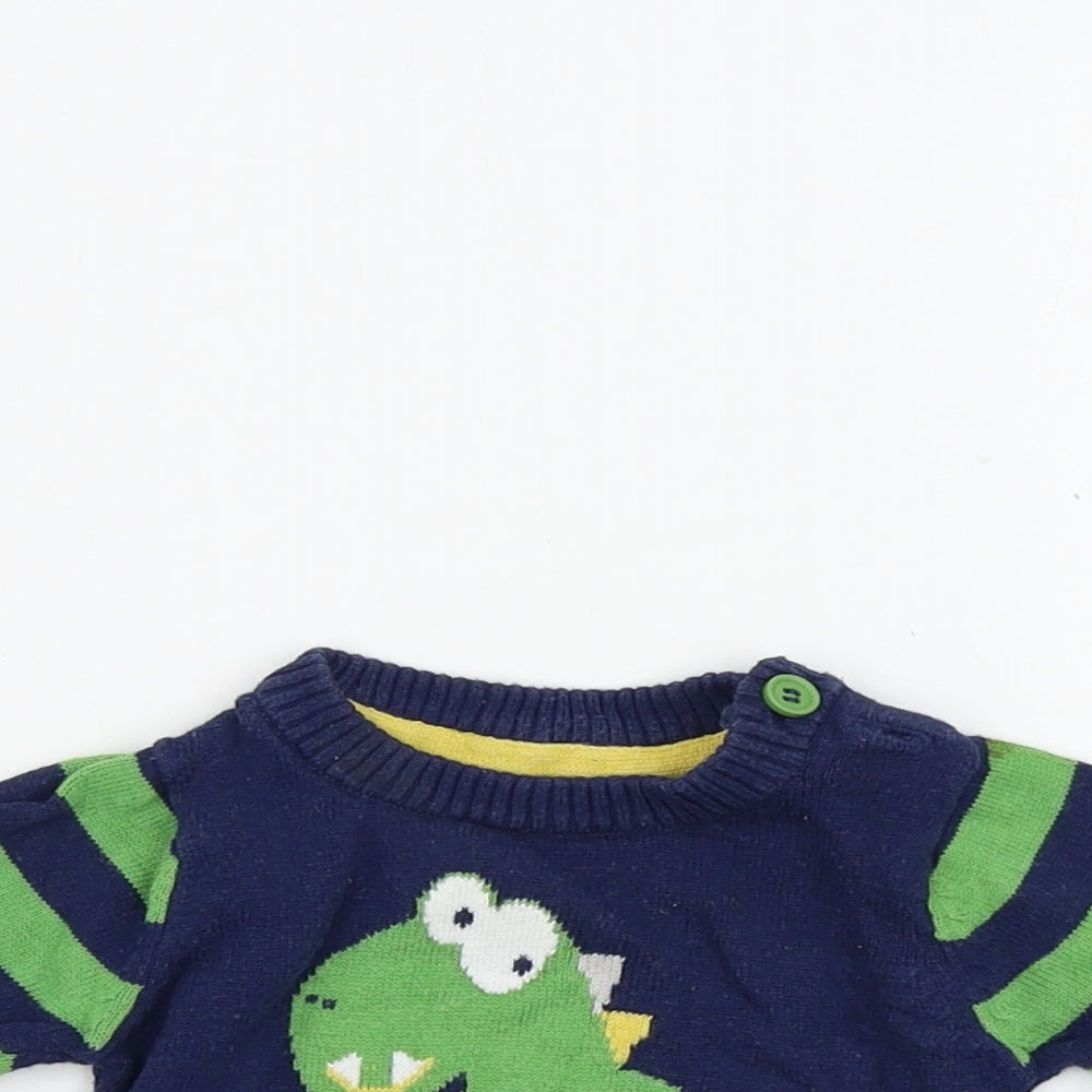 George Boys Blue Colourblock  Pullover Jumper Size 0-3 Months  - dinosaur