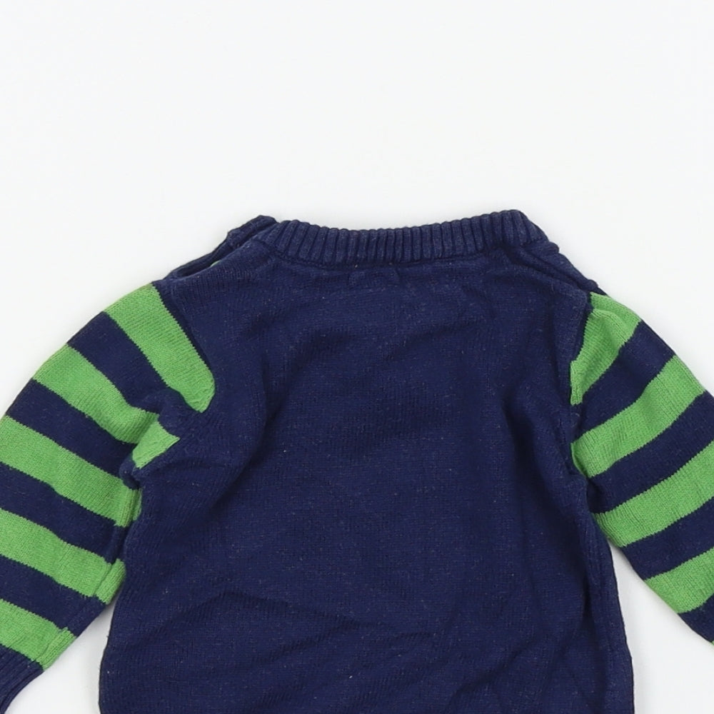 George Boys Blue Colourblock  Pullover Jumper Size 0-3 Months  - dinosaur