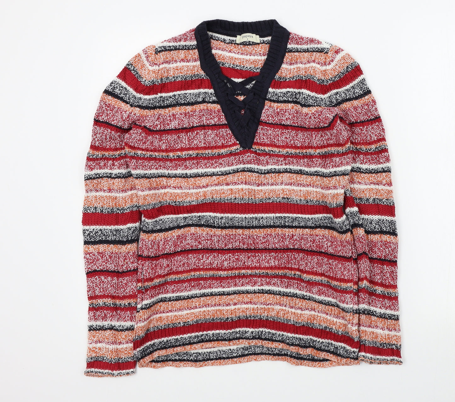Papaya Womens Red Striped  Pullover Jumper Size S