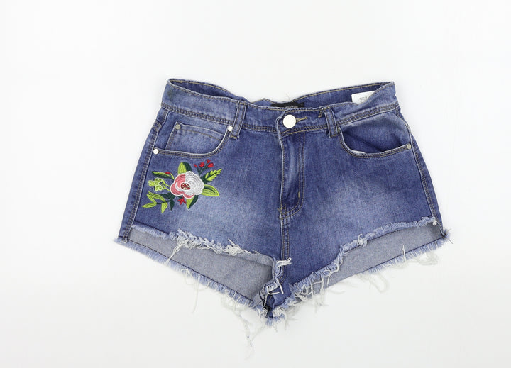 PRETTYLITTLETHING Womens Blue Colourblock Bermuda Shorts Size 10