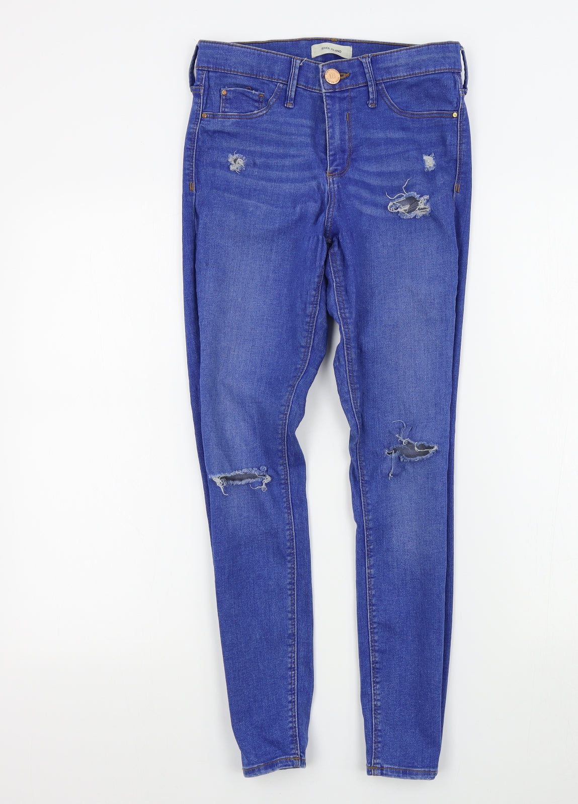 River Island Womens Blue   Skinny Jeans Size 8 L26 in - DISTRESSED