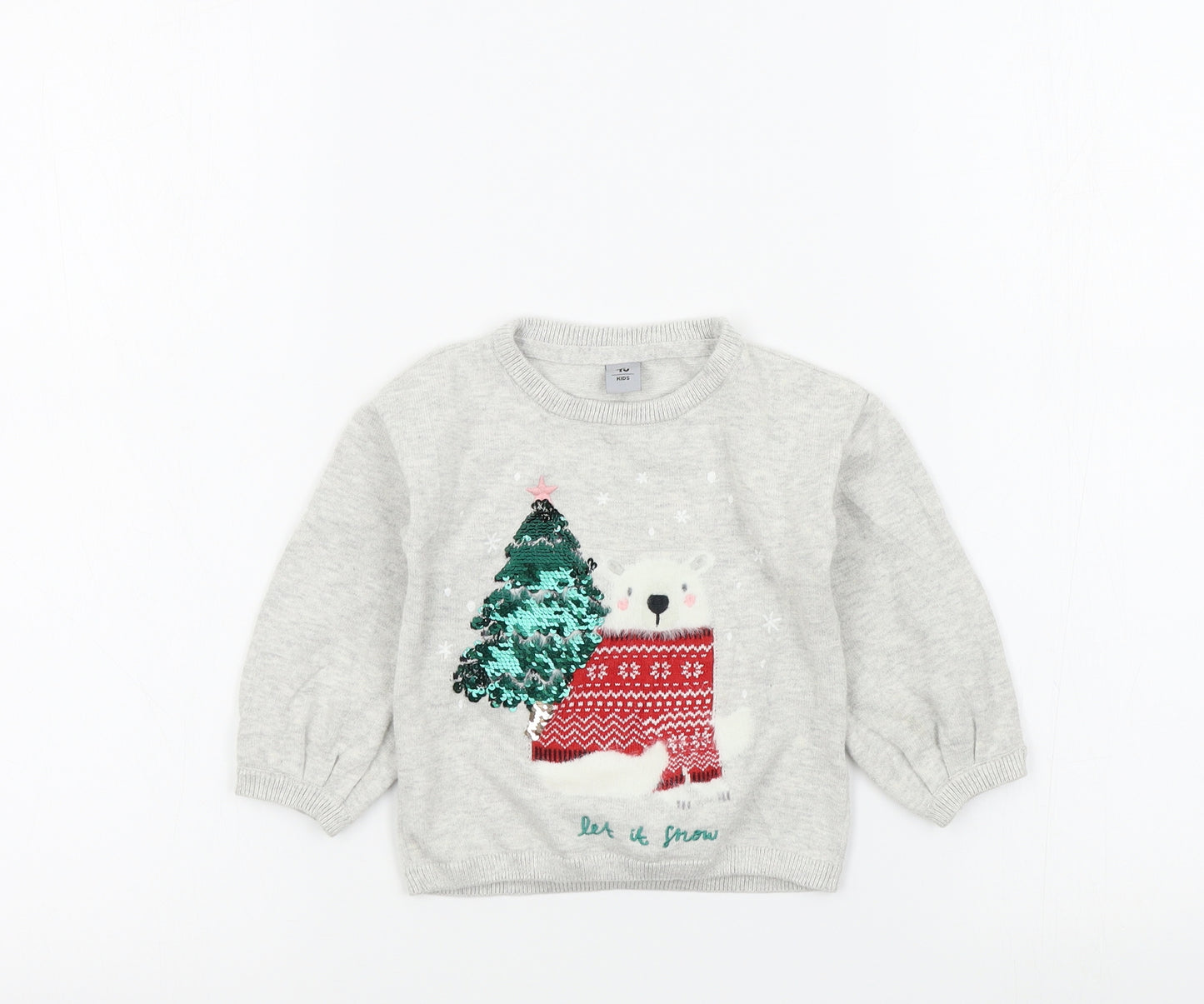TU Girls Grey   Pullover Jumper Size 12-18 Months  - Christmas jumper