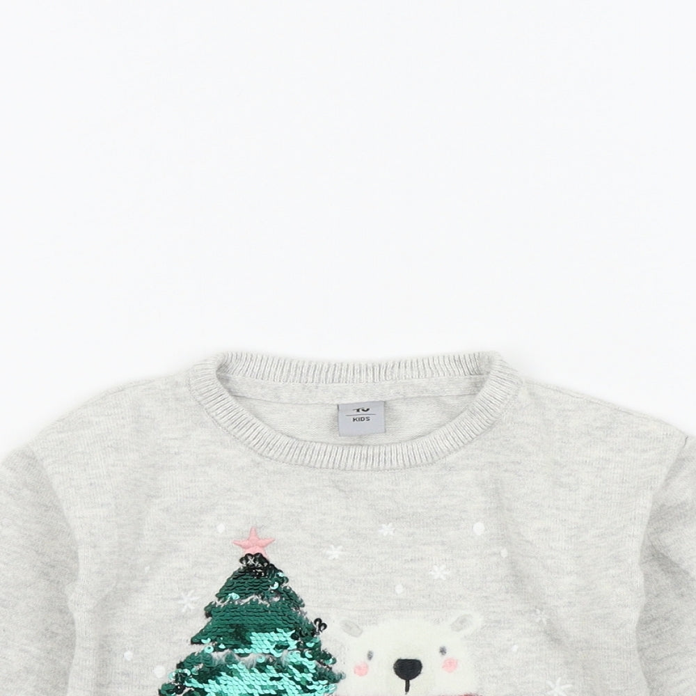 TU Girls Grey   Pullover Jumper Size 12-18 Months  - Christmas jumper
