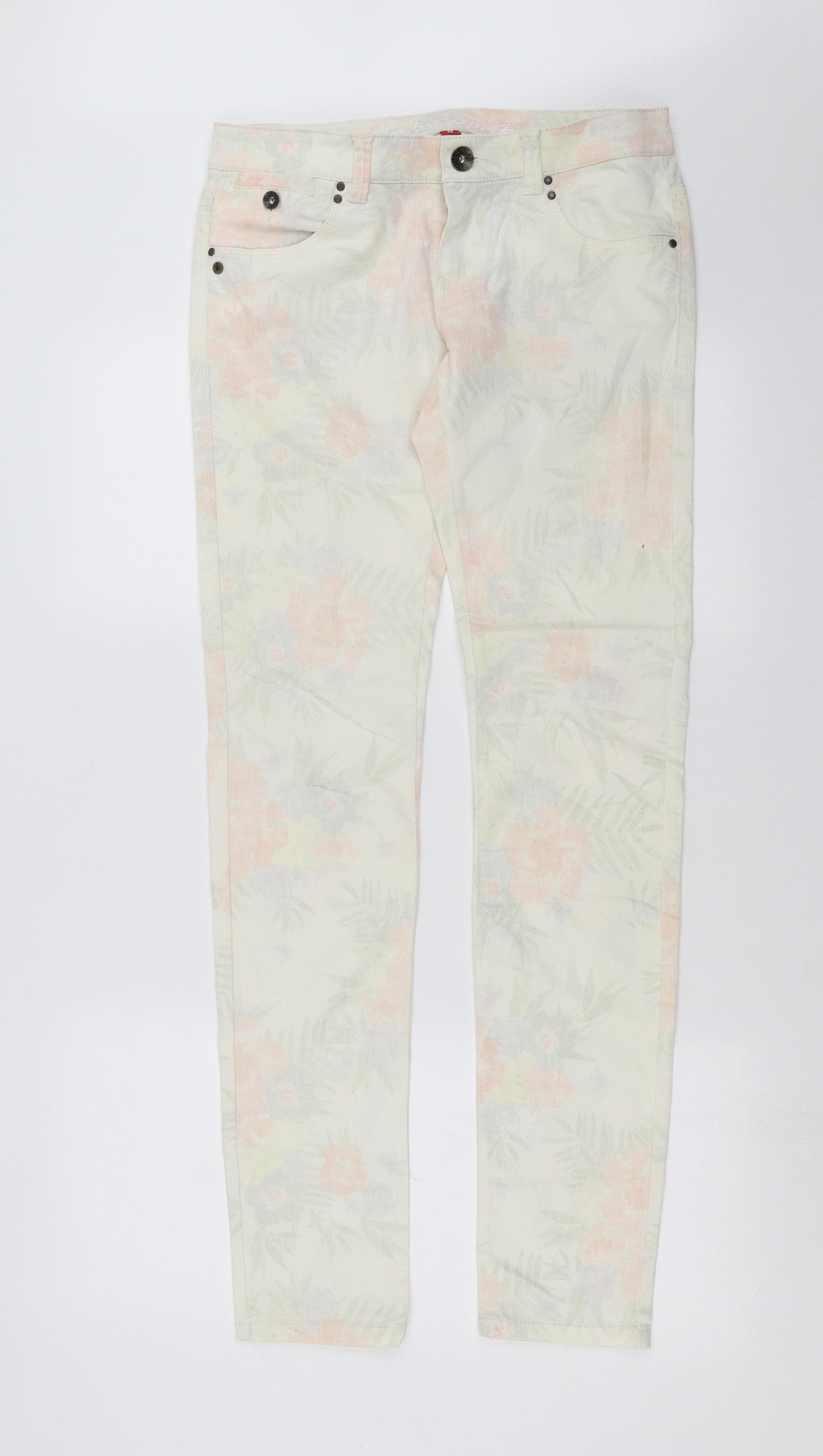 Esprit Womens Ivory Floral Denim Skinny Jeans Size 10 L32 in - super skinny