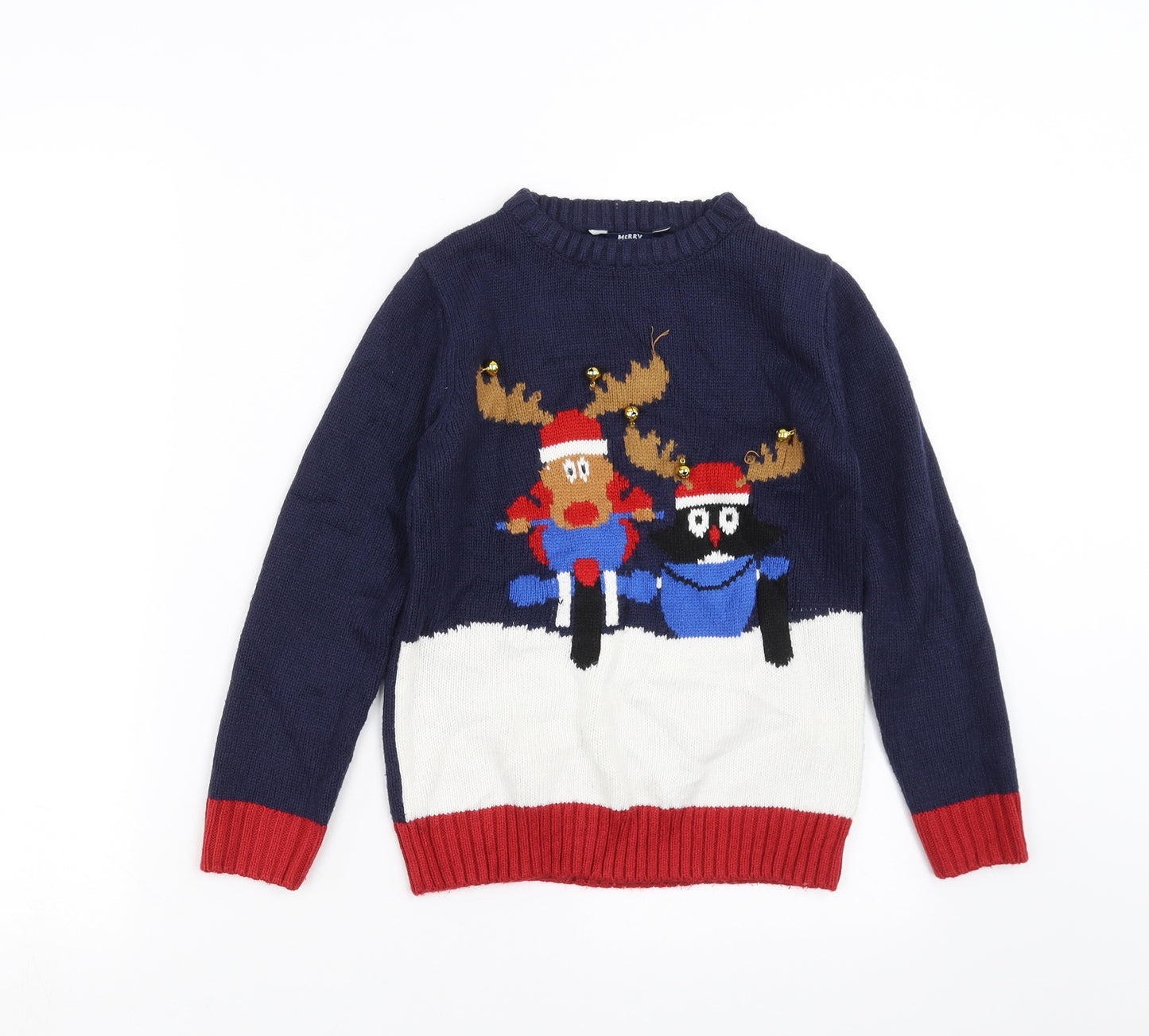 Matalan Boys Blue  Knit Pullover Jumper Size 8-9 Years  - christmas