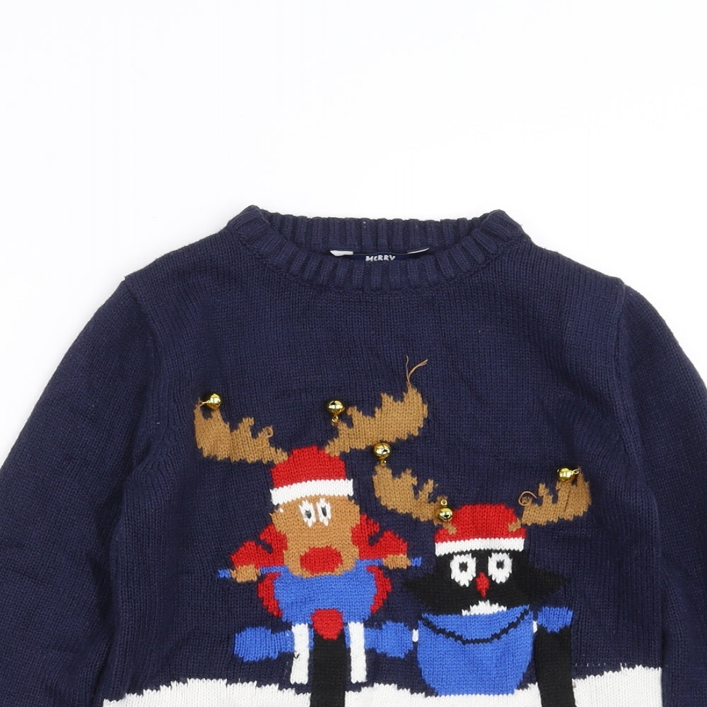 Matalan Boys Blue  Knit Pullover Jumper Size 8-9 Years  - christmas