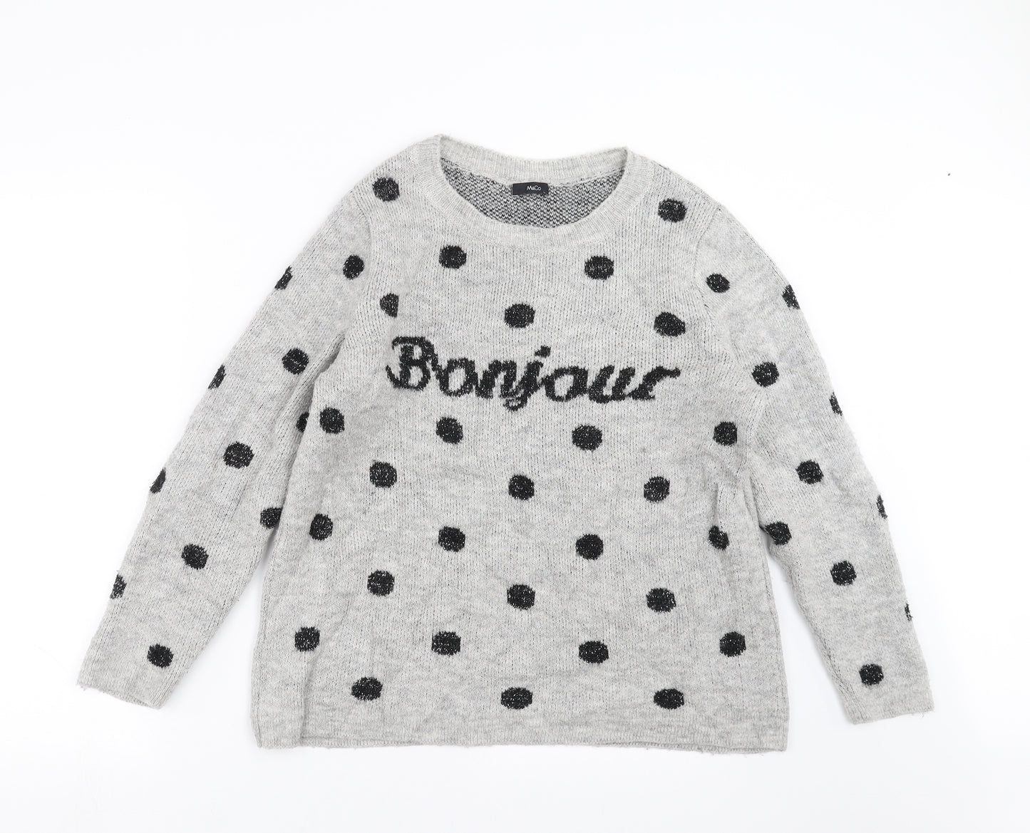 M&Co Womens Grey Polka Dot Knit Pullover Jumper Size 14  - bonjour
