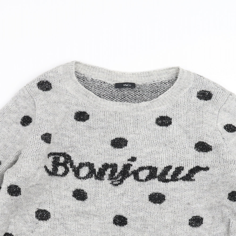 M&Co Womens Grey Polka Dot Knit Pullover Jumper Size 14  - bonjour