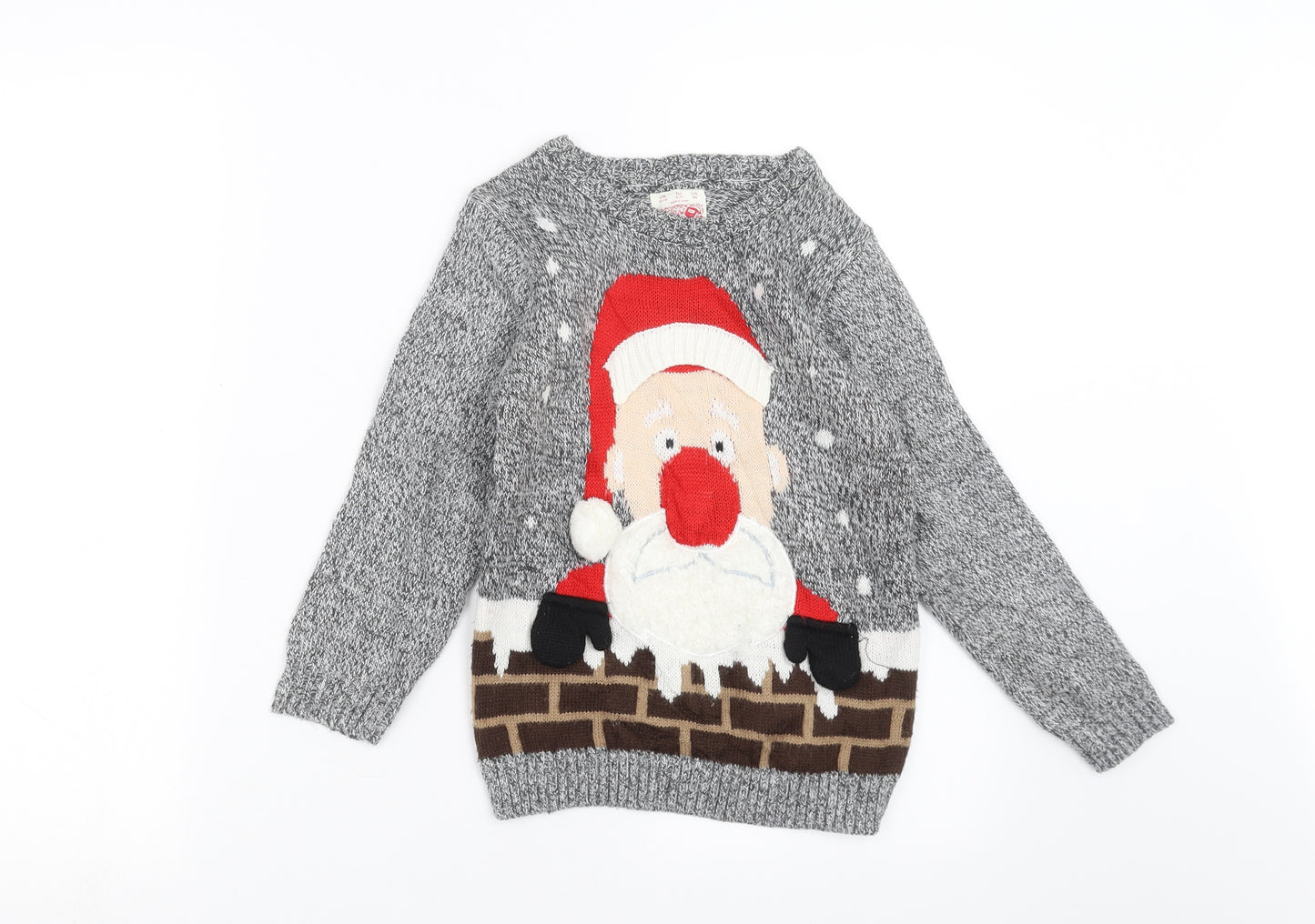 F&F Boys Grey  Knit Pullover Jumper Size 6-7 Years  - christmas