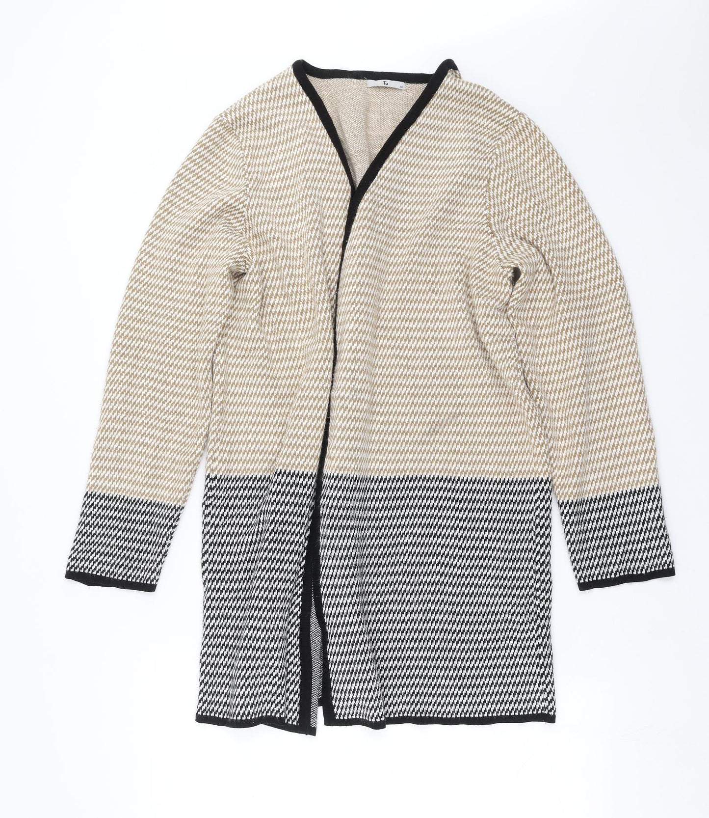 TU Womens Beige Geometric  Cardigan Jumper Size 16