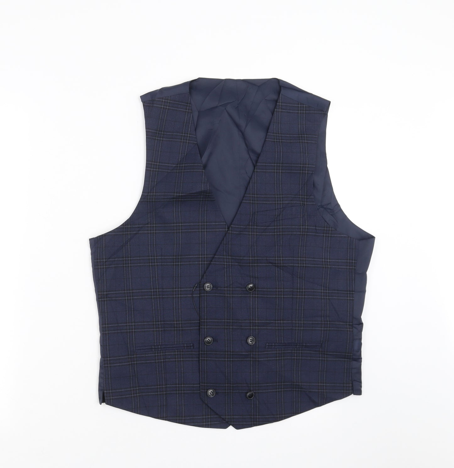 Marks and Spencer Mens Blue Check  Jacket Suit Waistcoat Size M