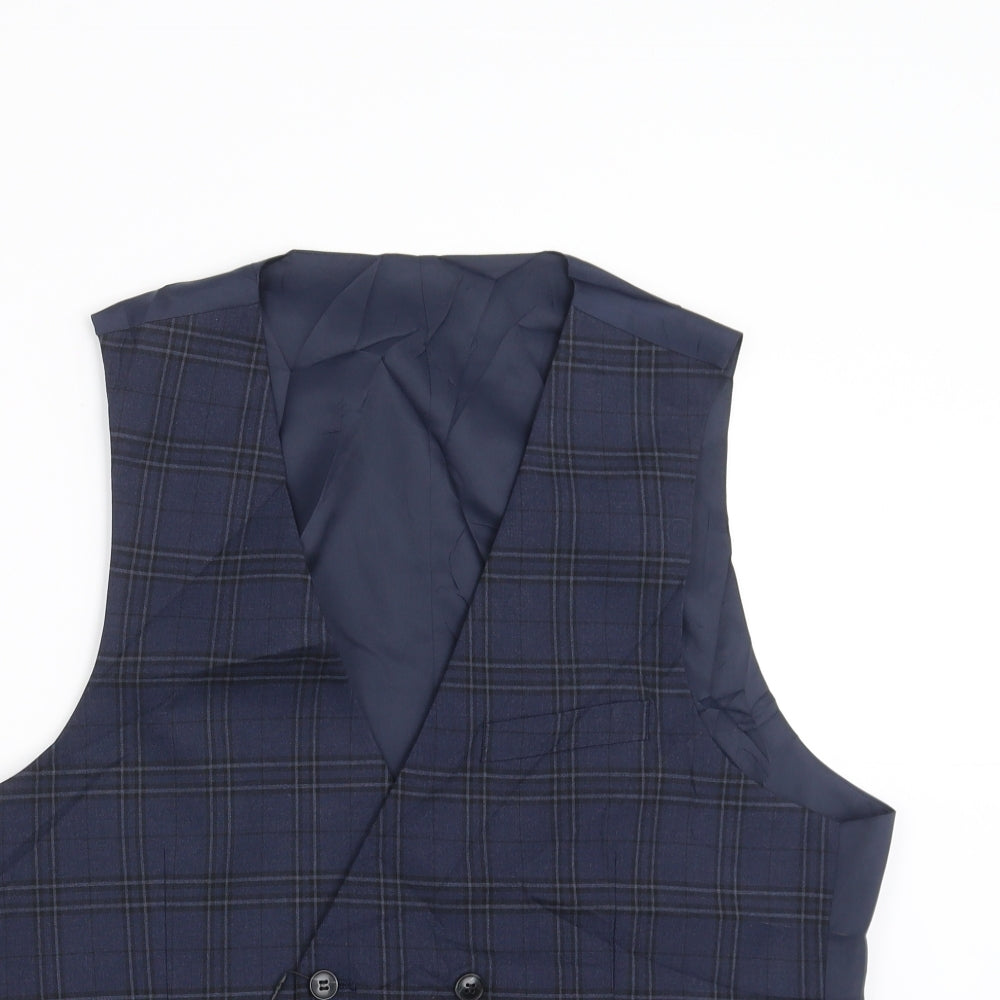 Marks and Spencer Mens Blue Check  Jacket Suit Waistcoat Size M