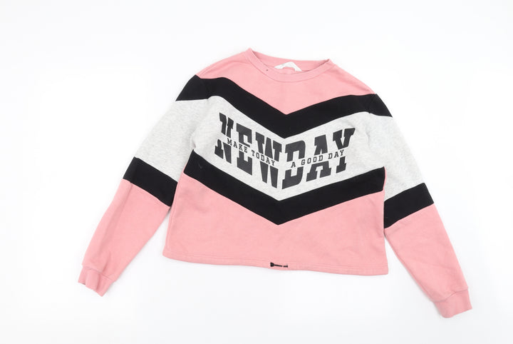 H&M Girls Pink   Pullover Sweatshirt Size 12-13 Years  - make today a good day