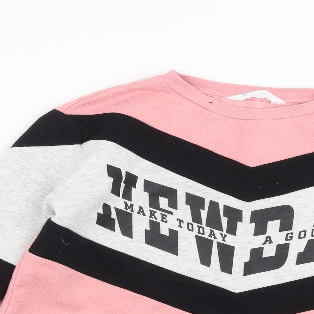H&M Girls Pink   Pullover Sweatshirt Size 12-13 Years  - make today a good day