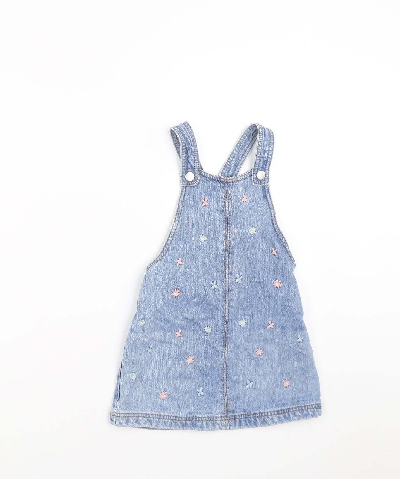 F&F Girls Blue Floral Denim Pinafore/Dungaree Dress  Size 3-4 Years