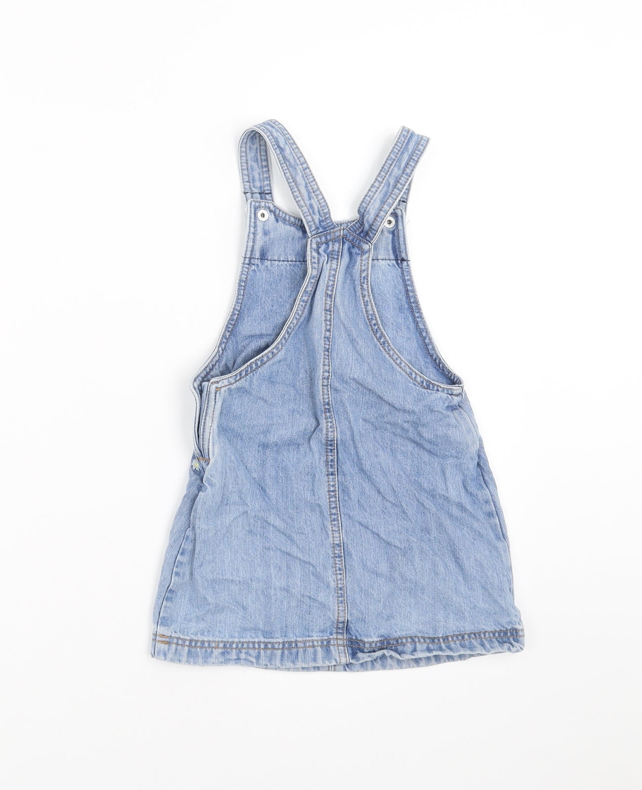 F&F Girls Blue Floral Denim Pinafore/Dungaree Dress  Size 3-4 Years