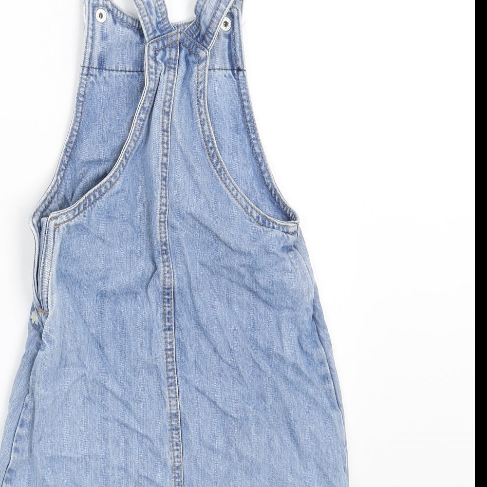 F&F Girls Blue Floral Denim Pinafore/Dungaree Dress  Size 3-4 Years