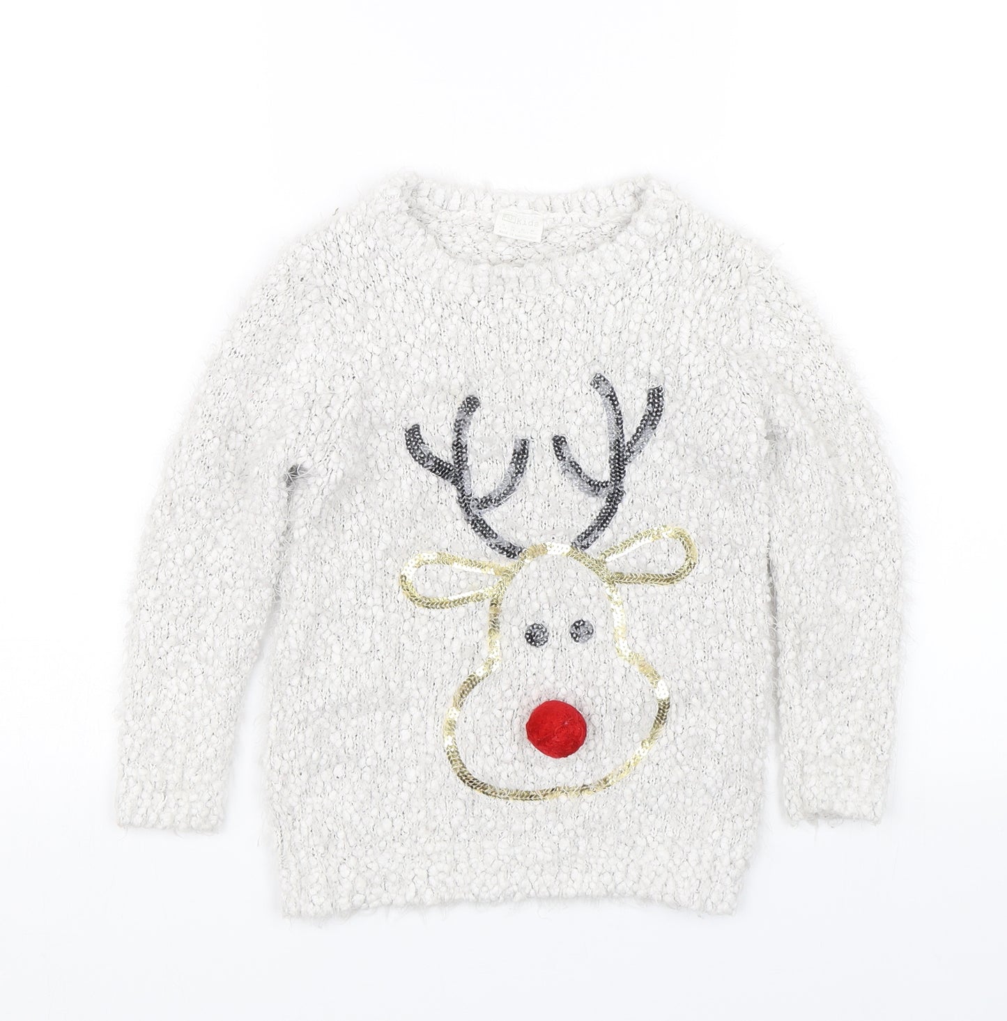 F&F Girls Grey   Pullover Jumper Size 6-7 Years  - Christmas