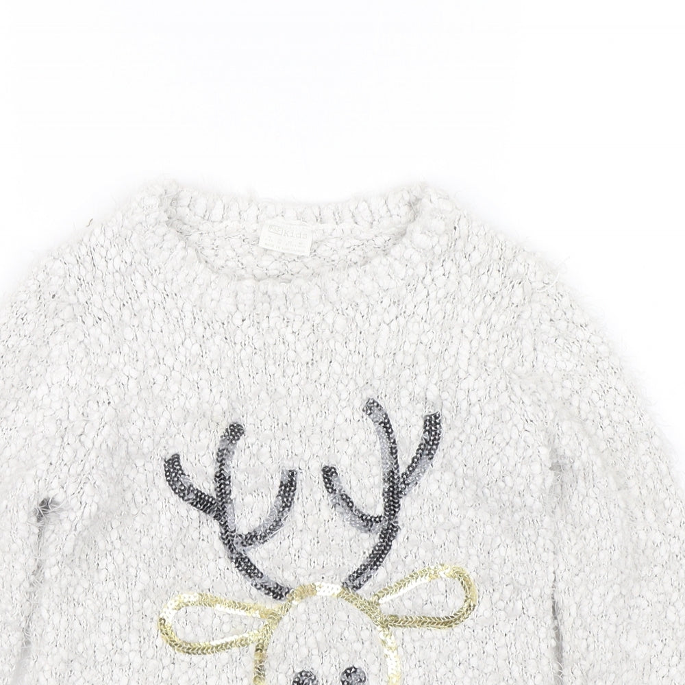 F&F Girls Grey   Pullover Jumper Size 6-7 Years  - Christmas