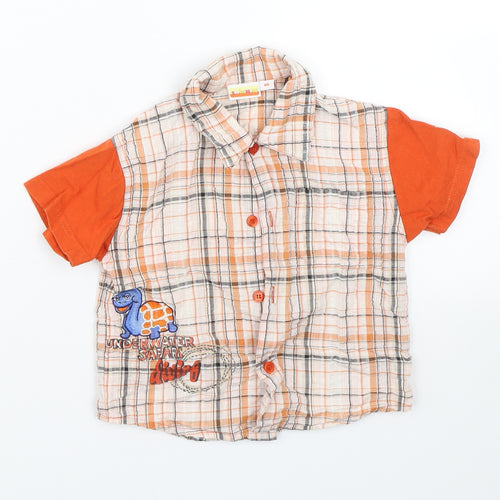 Twinnies Baby Orange Check  Basic Button-Up Size 12-18 Months  - Safari Animals