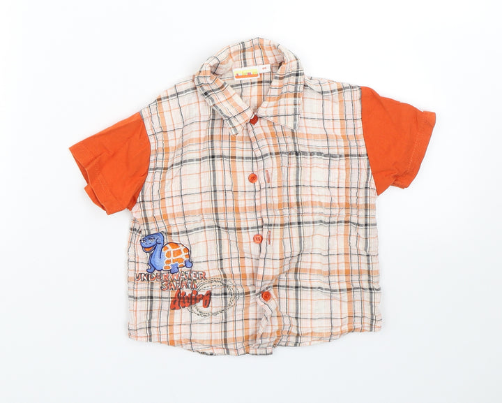 Twinnies Baby Orange Check Basic Button-Up Size 12-18 Months - Safari Animals