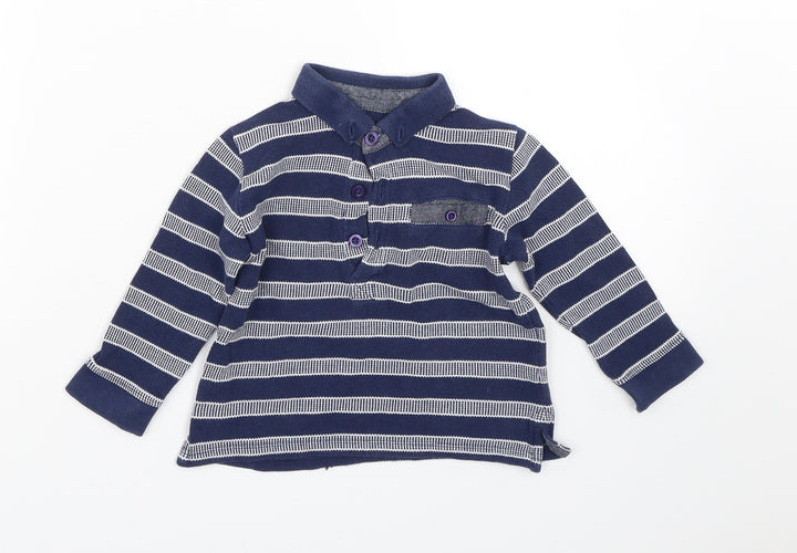 Matalan Black Striped Basic Polo Size 12 Months