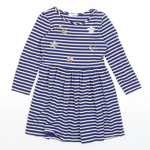 John Lewis Girls Blue Striped  Fit & Flare  Size 6 Years  - Stars