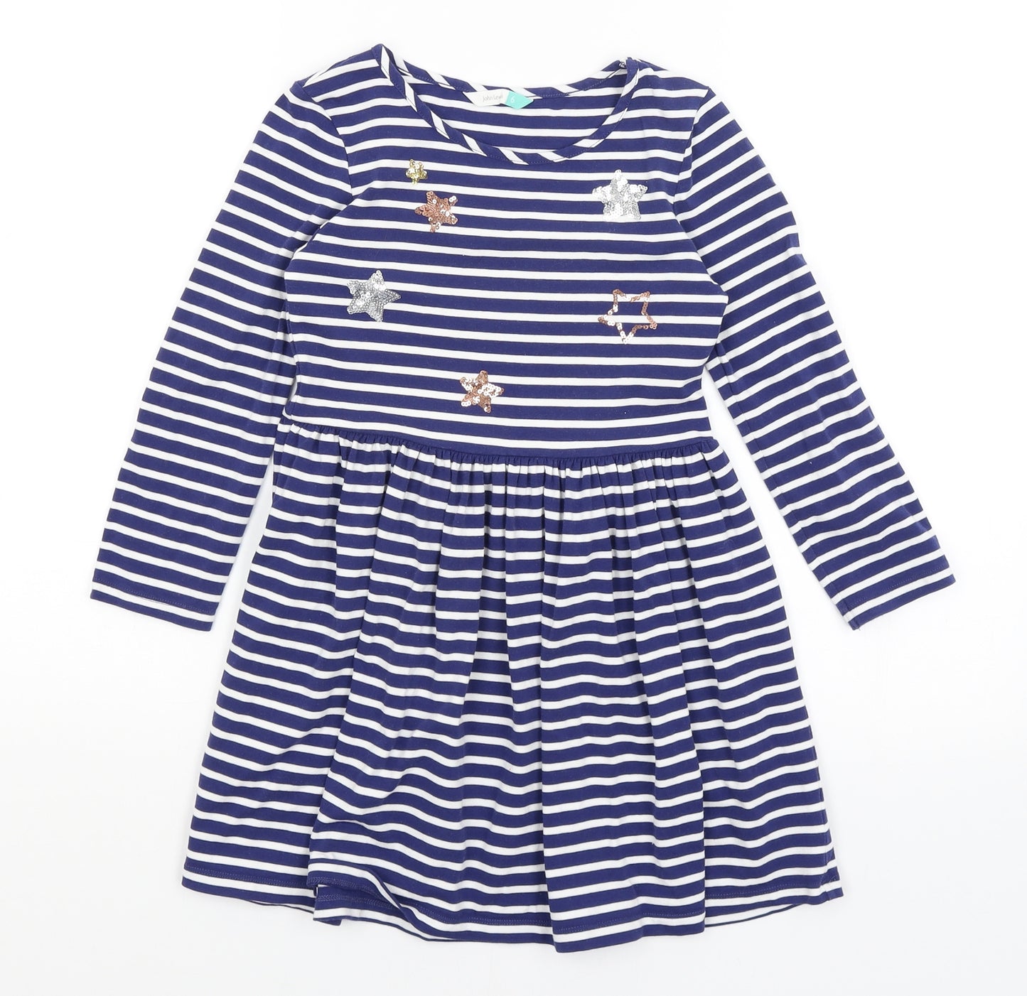 John Lewis Girls Blue Striped  Fit & Flare  Size 6 Years  - Stars