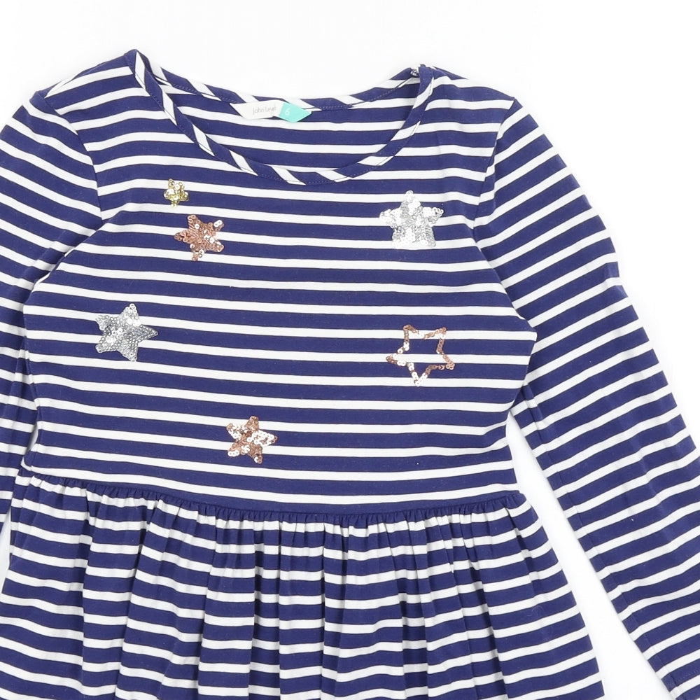 John Lewis Girls Blue Striped  Fit & Flare  Size 6 Years  - Stars