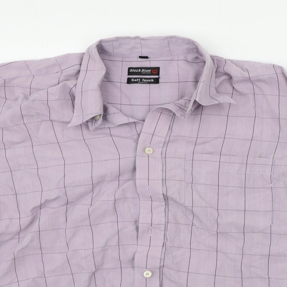 Black Blue Mens Purple Check   Polo Size M