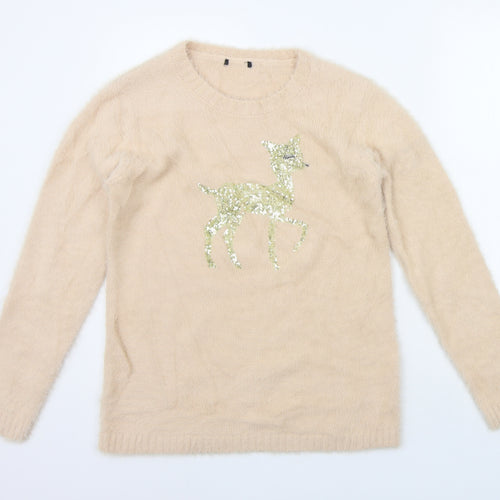 Preworn Womens Beige   Pullover Jumper Size 10  - SEQUIN