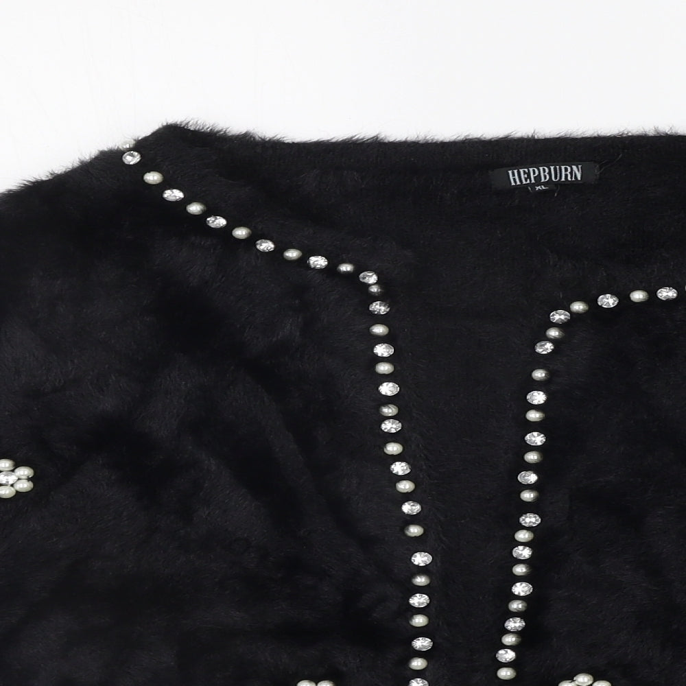 Hepburn Womens Black   Cardigan Jumper Size XL  - details on chest