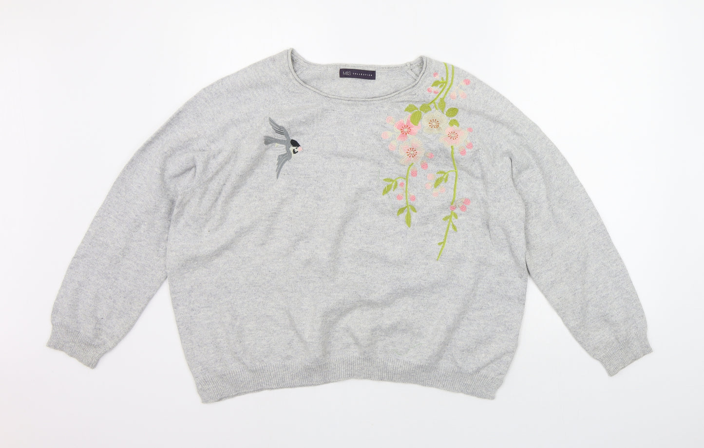 Marks and Spencer Womens Grey Floral  Pullover Jumper Size XL