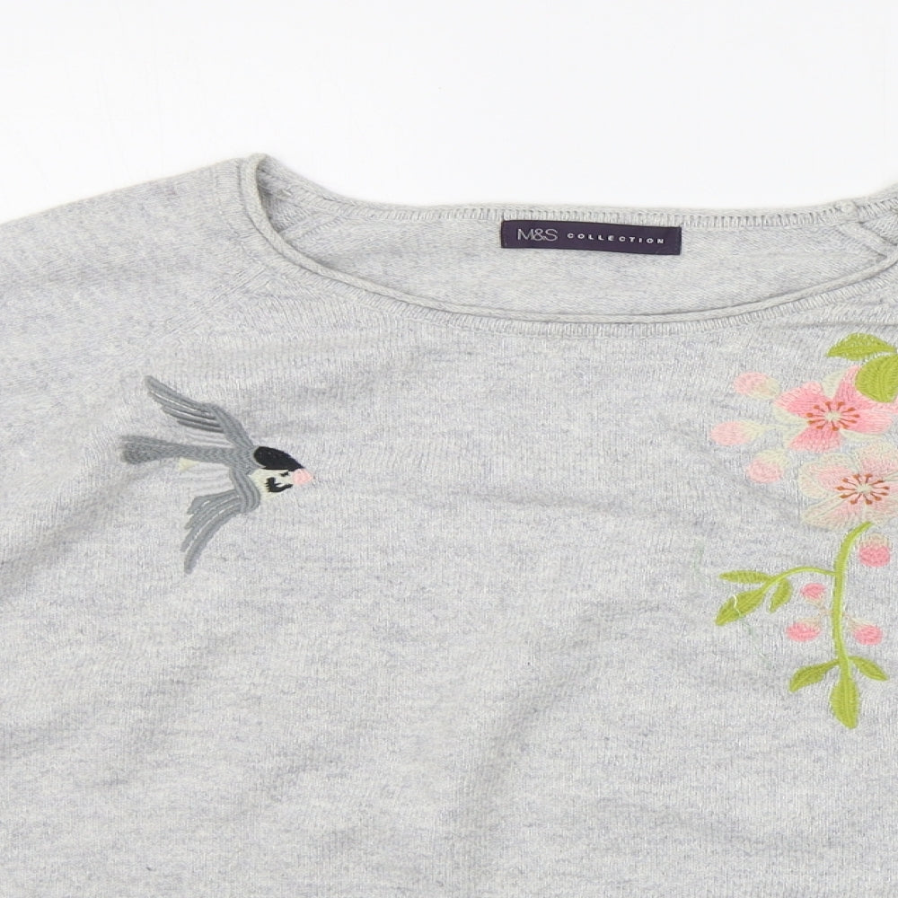Marks and Spencer Womens Grey Floral  Pullover Jumper Size XL